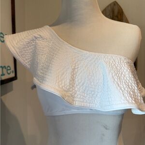O’Neill Saltwater Solids One-Shoulder White Ruffle Bikini Top